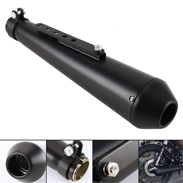 Motorcycle exhaust pipe, Motorcycle muffler,retro modified exhaust pipe, with net fish head muffler, black, Silver