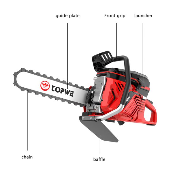 High power chainsaw, outdoor garden handheld logging saw, horizontal bar chain saw, woodworking tree cutting, gasoline saw